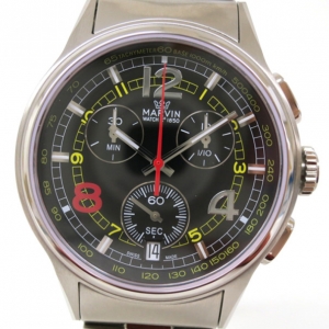 Pre Owned Marvin Chronograph SS Black and Silver Mens Wristwatch 