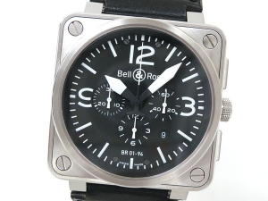 Pre Owned Bell & Ross Aviation SS/Leather Chronograph Mens Wristwatch 