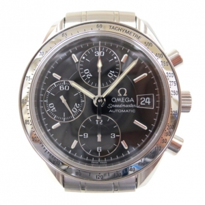 Pre Owned Omega Speedmaster Date SS Black Mens Wristwatch 