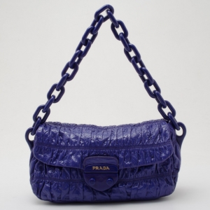 Pre Owned Prada Blue Patent Vernice Gaufre Flap Bag