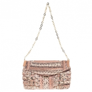 Pre Owned Jimmy Choo Pink Snakeskin Brix Convertible Clutch