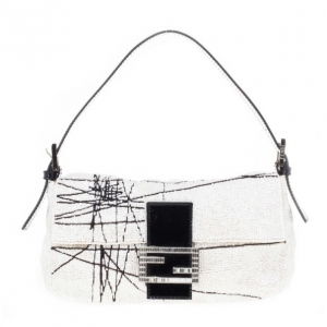 Pre Owned Fendi Black and White Beaded Limited Edition Baguette