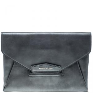 Pre Owned Givenchy Dark Grey Leather Medium Envelope Antigona Clutch