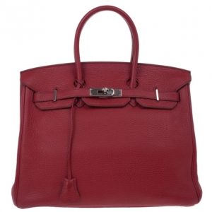 Pre Owned Hermes Garance Red Togo Leather Birkin 35cm