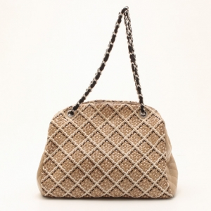 Pre Owned Chanel Beige Patent Leather Woven Mademoiselle Bowler