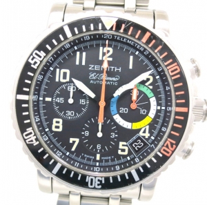 Pre Owned Zenith Rainbow Flyback SS Black Mens Wristwatch  