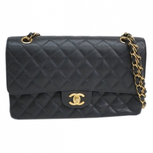 Pre Owned Chanel Black Caviar Single Flap Shoulder Bag