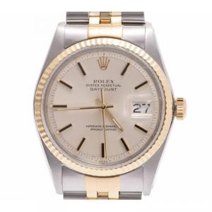 Rolex Silver 18K Yellow Gold and Stainless Steel Datejust Men's Wristwatch 34MM