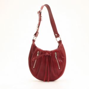 Pre Owned Yves Saint Laurent Red Leather Zipper Shoulder Bag 