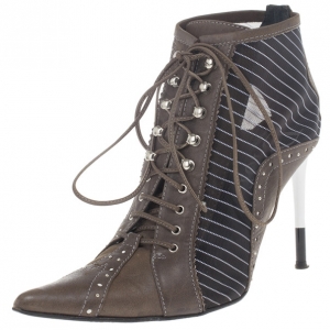 Pre Owned Dior Pointed Toe Lace Up Ankle Boots Size 36.5