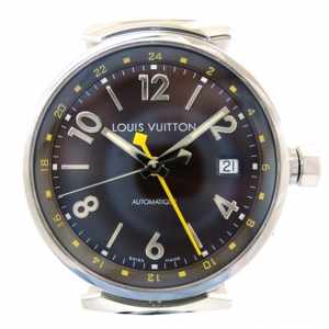 Pre Owned Louis Vuitton Tambour GMT SS/Leather Mens Wristwatch 