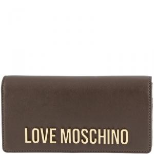 Pre Owned Love Moschino Grey Leather WOC Clutch Bag