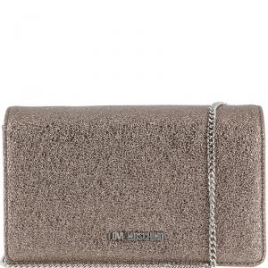Pre Owned Love Mochino Metallic Grey Leather Chain Clutch Bag