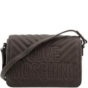 Pre Owned Love Moschino Grey Quilted Leather Logo Shoulder Bag