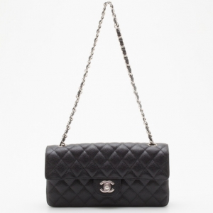 Pre Owned Chanel Black Caviar East West Flap Bag
