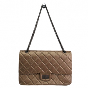 Pre Owned Chanel Bronze Calfskin Double Flap Reissue 2.55 Shoulder Bag