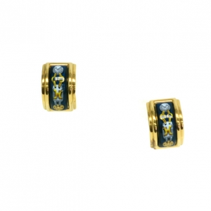 Pre Owned Hermès Blue Enamel Gold Plated Metal Earrings
