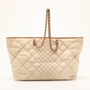 Pre Owned Fendi Beige Quilted Zucca Nylon 'Roll' Large Shopper Tote