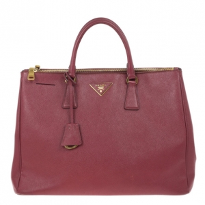 Pre Owned Prada Maroon Double Zip Saffiano Lux Tote