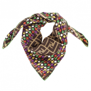 Pre Owned Fendi Brown Zucca Polka Dot Scarf