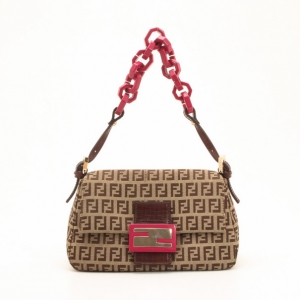 Pre Owned Fendi Zucchino Mini Mama Bag with Pink Trim 