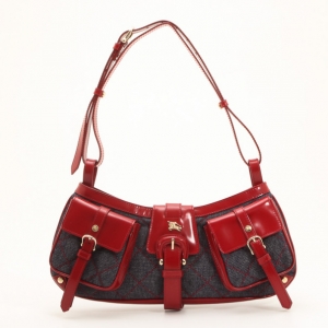 Pre Owned Burberry Quilted Denim and Red Leather Trim Shoulder Bag 