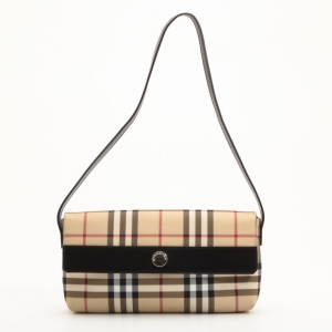 Pre Owned Burberry Nova Check Coated Canvas Shoulder Flap Bag