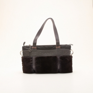 Pre Owned Chanel Grey Leather and Fur Medium Tote