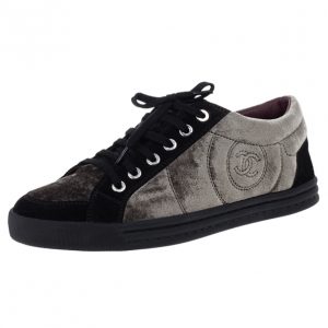 Pre Owned Chanel CC Pearl Suede Sneakers Size 38.5