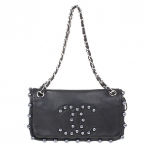 Pre Owned Chanel Black Pearl Studded Shoulder Bag