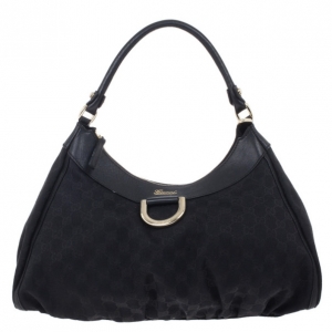 Pre Owned Gucci Black Canvas Small D Ring Hobo