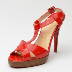 Pre Owned Christian Louboutin Red Patent T-strap Sandals Size 37