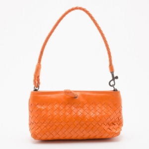 Pre Owned Bottega Veneta Orange Intrecciato Woven Pochette