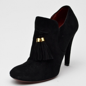 Pre Owned Gucci Black Suede Mischa Tassel High Heel Booties Size 38.5