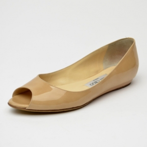Pre Owned Jimmy Choo Nude Patent Leather Peep Toe Ballet Flats Size 37