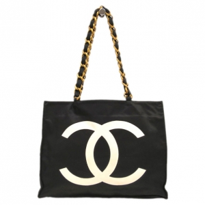 Pre Owned Chanel Black and White Canvas Shopper Tote