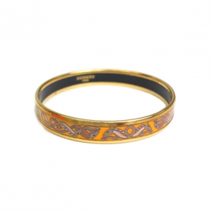 Pre Owned Hermès Yellow Enamel Gold Plated Metal Bangle