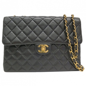 Pre Owned Chanel Black Lamb Skin Chain Small Shoulder Flap Bag