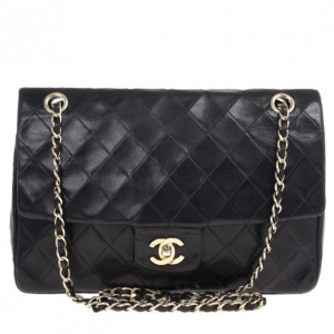 Pre Owned Chanel Black Vintage Lambskin Medium Classic Flap Bag