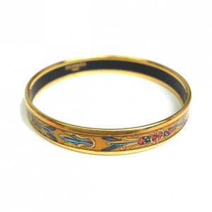 Pre Owned Hermes Cloisonné Metal Yellow Bangle 