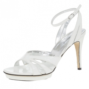 Pre Owned Dolce and Gabbana White Leather Ankle Strap Sandals Size 37.5
