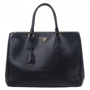 Pre Owned Prada Black Saffiano Lux Double Zip Tote