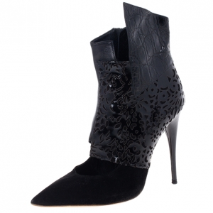 Pre Owned Chloe Black Patent Pointed Toe Ankle Boots Size 38.5 