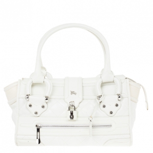 Pre Owned Burberry White Quilted Leather Satchel