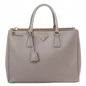 Pre Owned Prada Grey Argilla Saffiano Lux Double Zip Tote