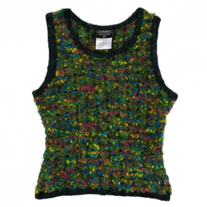 Pre Owned Chanel Multicolor Woven Sleeveless Top M