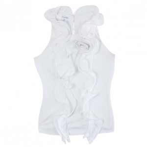 Pre Owned Oscar De La Renta White Silk Ruffled Blouse M