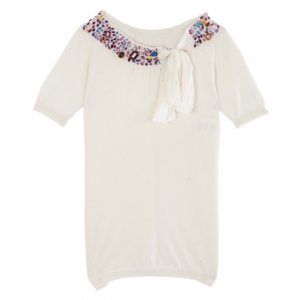Pre Owned Dior White Embellshed Neckline Top M