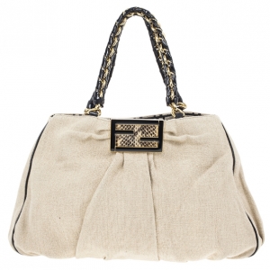Pre Owned Fendi Beige Corda Canvas Mia Chain Handle Bag