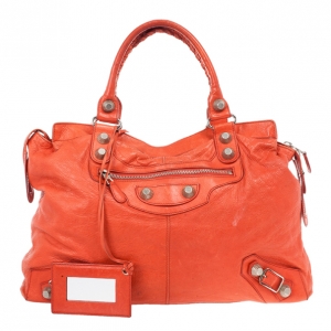 Pre Owned Balenciaga Orange Lambskin Giant Step